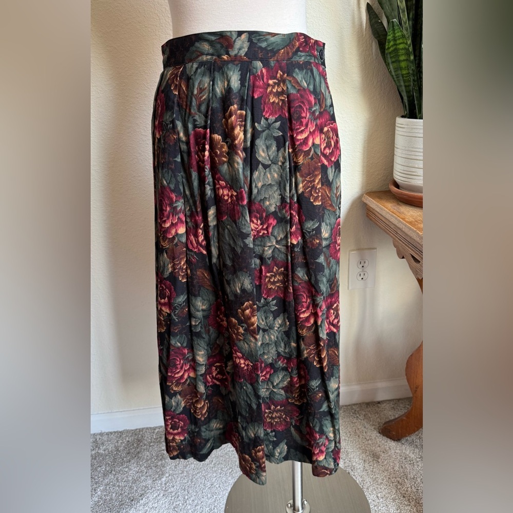 Vintage Floral Midi Skirt 100% Rayon academia‎ indie sleaze